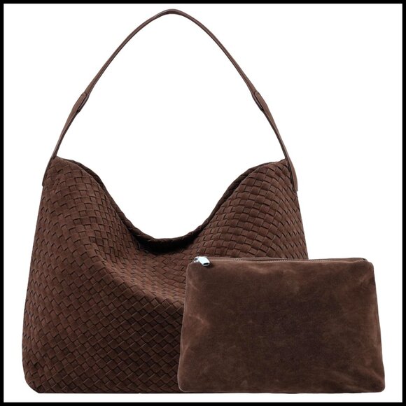 Handbags - Vintage Woven Tote Bag Vegan Leather Slouchy Hobo Crossbody Large Capacity